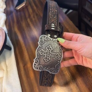 Nocona Embossed Leather Belt with Silver Buckle